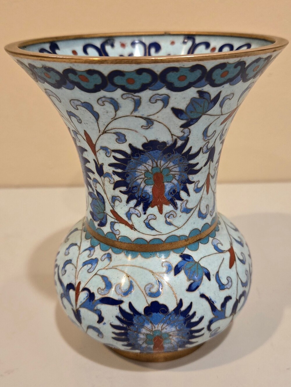 Antique Chinese Cloisonne Vase In Blue And Red